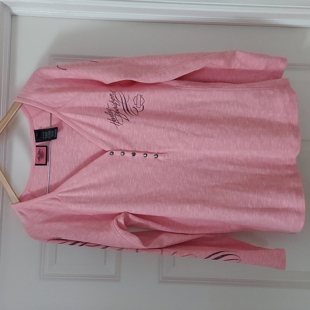 Harley-Davidson Pink Long Sleeve Henley Tee